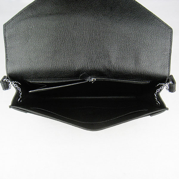 7A Hermes Togo Leather Messenger Bag Black With Silver Hardware H021 Replica - Click Image to Close